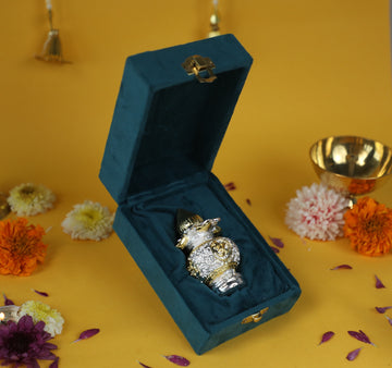 Small Silver Kalash in Velvet Box – Traditional Pooja Kalash for Home Temple, Pooja Room Decor & Gifting - 3.5 Inches