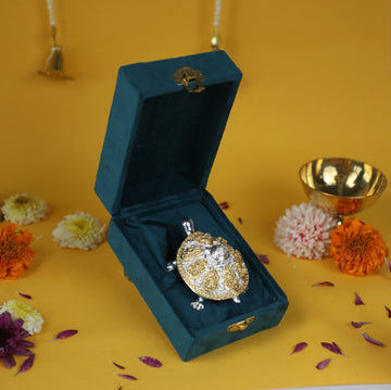 Vastu Turtle with Silver & Gold Plating – Decorative Showpiece with Velvet Box for Home & Office