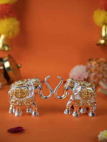 Silver Vastu Elephants – Pack of 2 Decorative Showpieces with Premium Velvet Box for Home, Office & Gifting