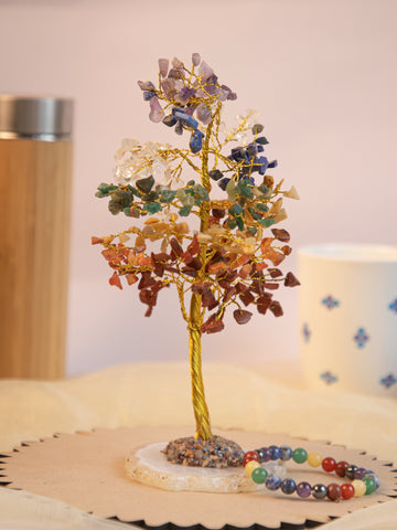 7 Chakra Crystal Tree with Bracelet – For Meditation, Positive Energy, Vastu & Spiritual Balance