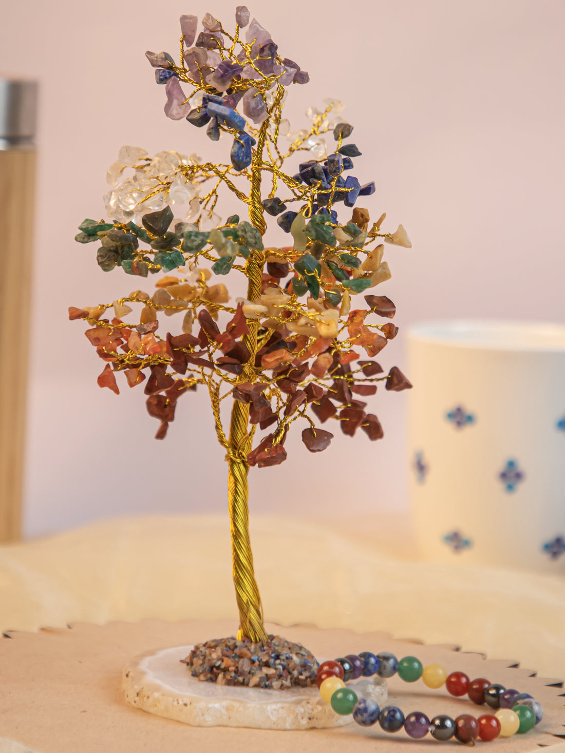 7 Chakra Crystal Tree with Bracelet – For Meditation, Positive Energy, Vastu & Spiritual Balance