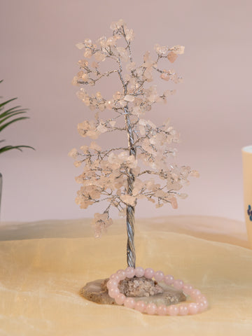 Rose Quartz Tree with Bracelet & Gift Box – Decorative Tree for Home, Office & Gifting