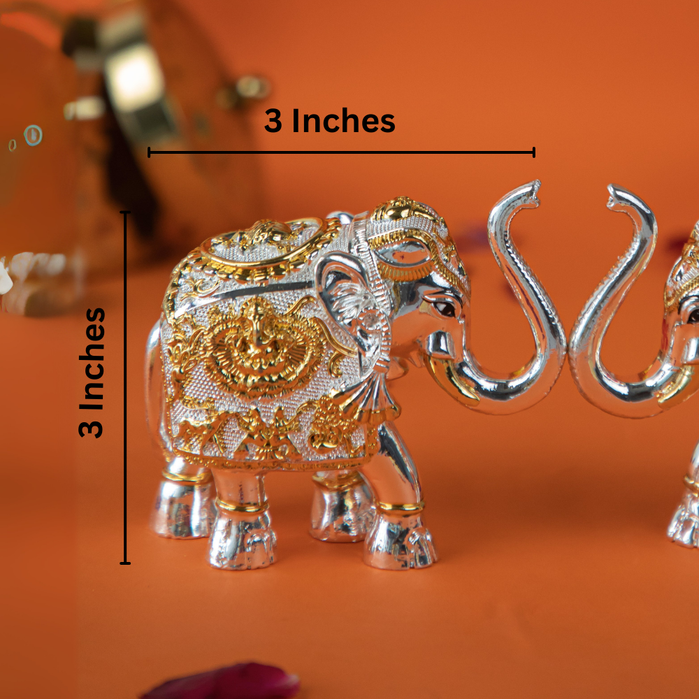 Silver Vastu Elephants – Pack of 2 Decorative Showpieces with Premium Velvet Box for Home, Office & Gifting