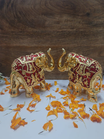 24k Gold Plated Elephant Idol- 5 Inches (Set of 2, Red) (Pack of 5/10/20)
