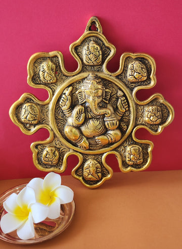 9 variants of Lord Ganesha Golden Metal Wall hanging (Pack of 5/10/20)