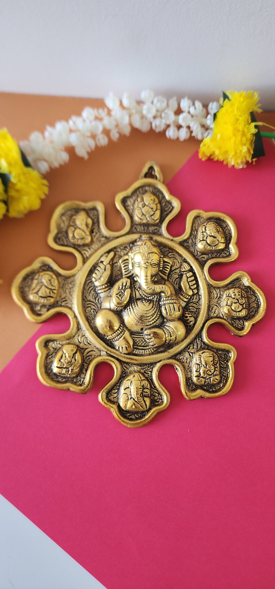 9 variants of Lord Ganesha Golden Metal Wall hanging (Pack of 5/10/20)