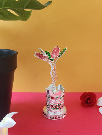 Silver Plated Green Tulsi Plant Meenakari (Pack of 5/10/20)