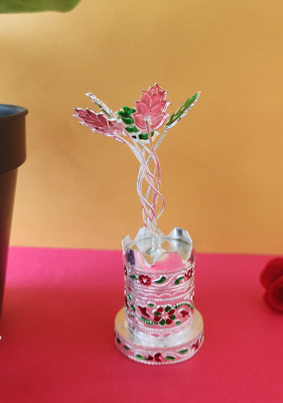 Silver Plated Green Tulsi Plant Meenakari (Pack of 5/10/20)