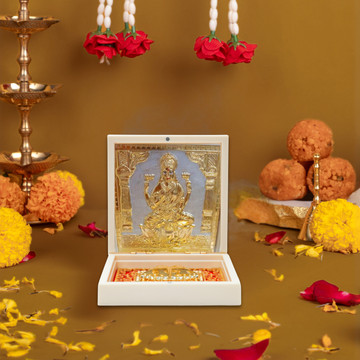 Laxmi Pocket Temple with Charan Paduka – Portable Mandir for Wealth, Prosperity, Pooja & Gifting - Medium - White