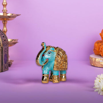 Premium Quality Gold Plated Resin Elephant Show Piece Blue (3 Inches) (Pack of 5/10/20)