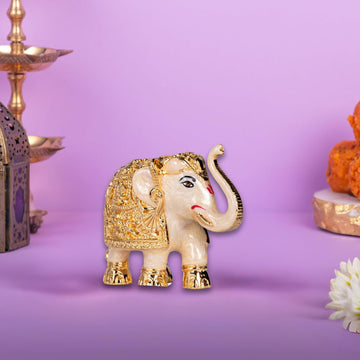 Premium Quality Gold Plated Resin Elephant Show Piece White (3 Inches) - (Pack of 5/10/20)