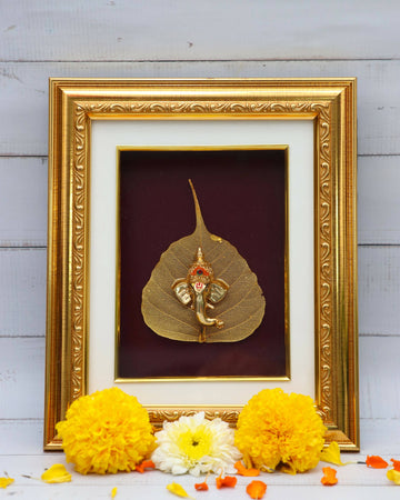Golden Ganesha Leaf Frame for Home Decor and Gifting - (Pack of 5/10/20)