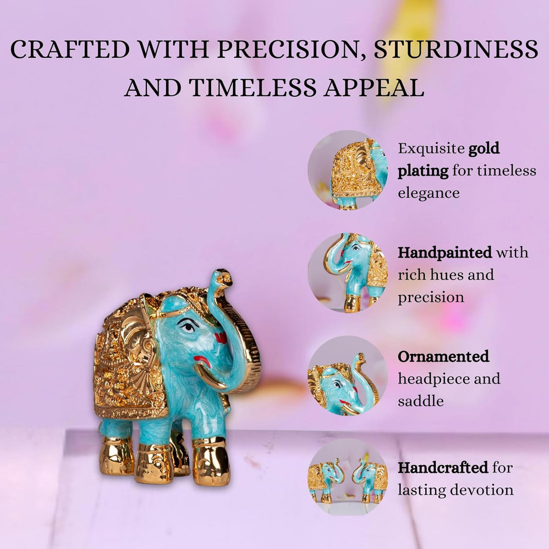 Premium Quality Gold Plated Resin Elephant Show Piece Blue (3 Inches)  (Pack of 5/10/20)