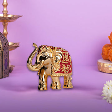 Premium Quality Gold Plated Resin Elephant Show Piece Red (3 Inches) (Pack of 5/10/20)