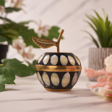 Mother-of-Pearl Apple-Shaped Black Trinket Box for Jewelry and Keepsakes (Pack of 5/10/20)