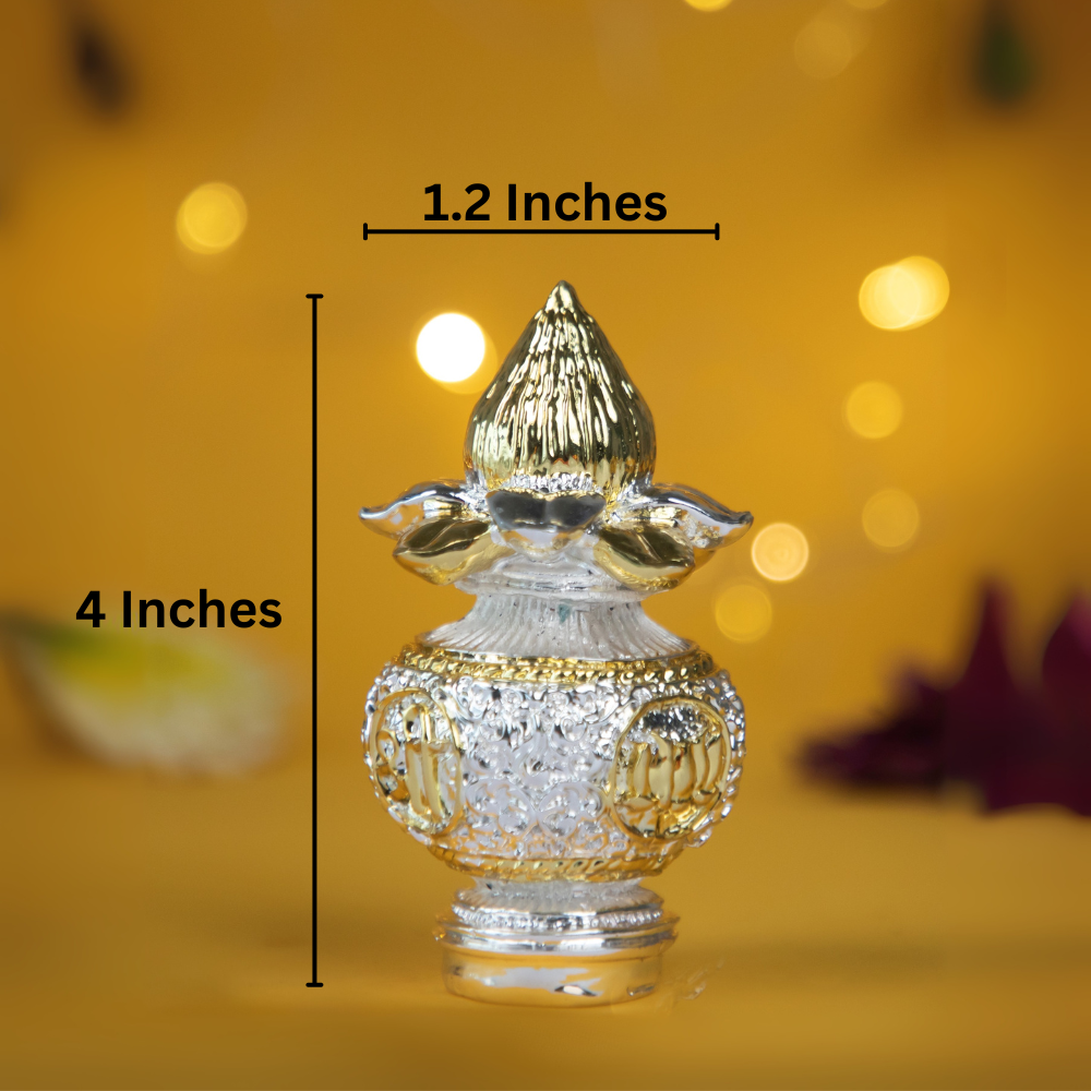 Small Silver Kalash in Velvet Box – Traditional Pooja Kalash for Home Temple, Pooja Room Decor & Gifting - 3.5 Inches
