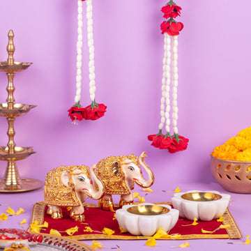 White Elephant and Flower tealight Combo for Diwali Gifting & Pooja Room Decoration - (Pack of 5/10/20)