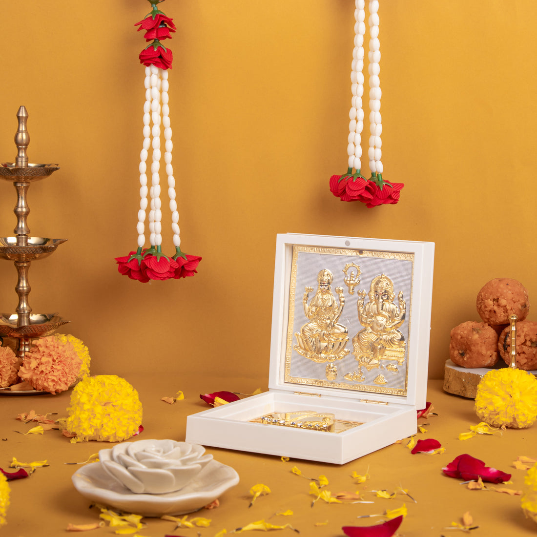 Lakshmi Ganesh Pocket Temple with Charan Paduka, Incense Sticks & Incense Holder Stand Combo for Diwali Gifting - (Pack of 5/10/20)