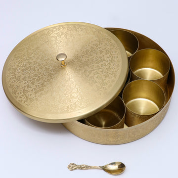 Floral Etched full work Handcrafted Brass masala/spice box (Pack of 5/10/20)