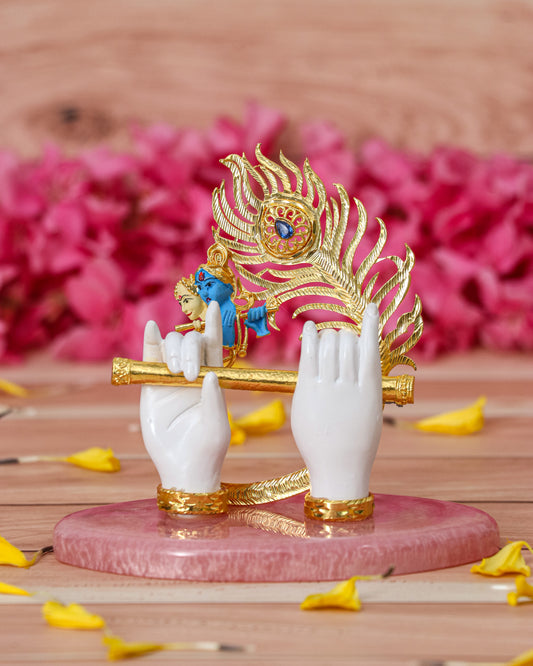 White Krishna hand with pink base