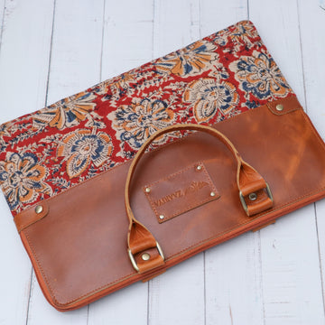 Hand Held Leather with block print laptop sleeve Maroon (Pack of 5/10/20)
