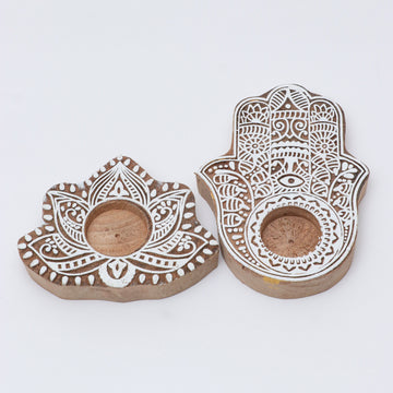 Assorted Wooden block Tealight (Set of 4) (Pack of 5/10/20)