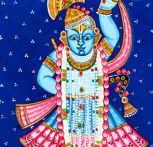 Handpainted Wall Art Pichwai of Shreenathji (Blue)