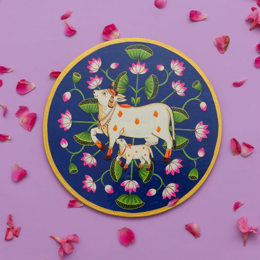 Handcrafted Hand-painted Wooden Pichwai Cow Painting