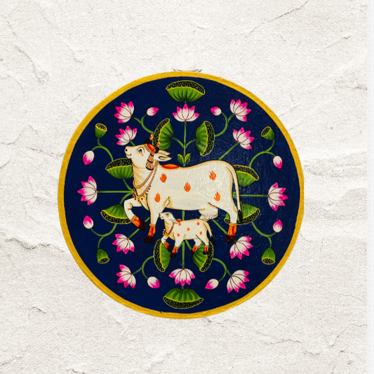 Handcrafted Hand-painted Wooden Pichwai Cow Painting