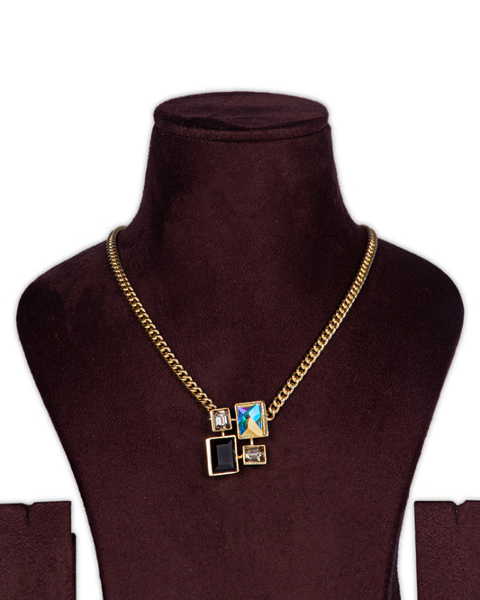 Zaariya- Swarovski Crystal Brass 4 Stone Pendant Necklace with Fine Brass Metal chain