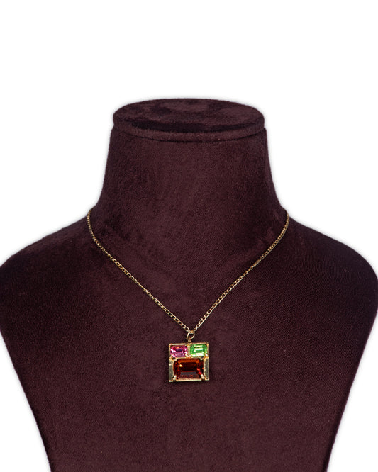 Zaariya- 3 Stone Swarovski Crystal Brass Metal Pendant Necklace in Lt Gold Metal Finish