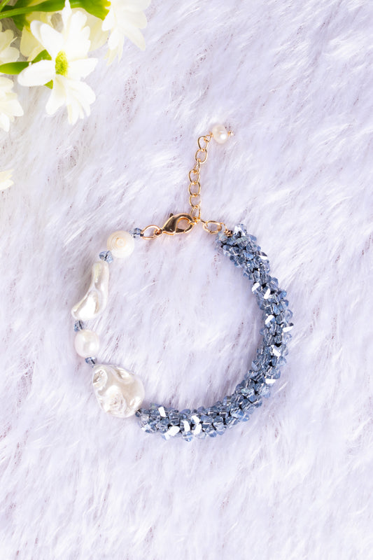 Zaariya- Half and Half Baroque Pearl and Crystal Wrapped Bead Bracelet