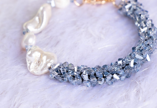 Zaariya- Half and Half Baroque Pearl and Crystal Wrapped Bead Bracelet