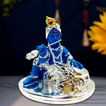 Bal Krishna with Silver Cow Idol (4 inches) - (Pack of 5/10/20)