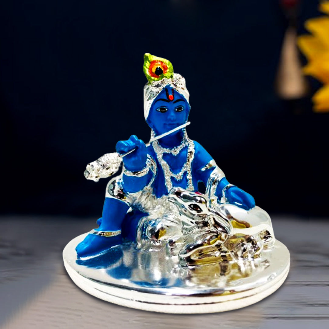 Bal Krishna with Silver Cow Idol (4 inches) - (Pack of 5/10/20)
