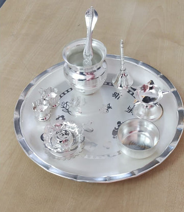 German Silver Lakshmi & Ganesh Puja Thali (Pack of 5/10/20)