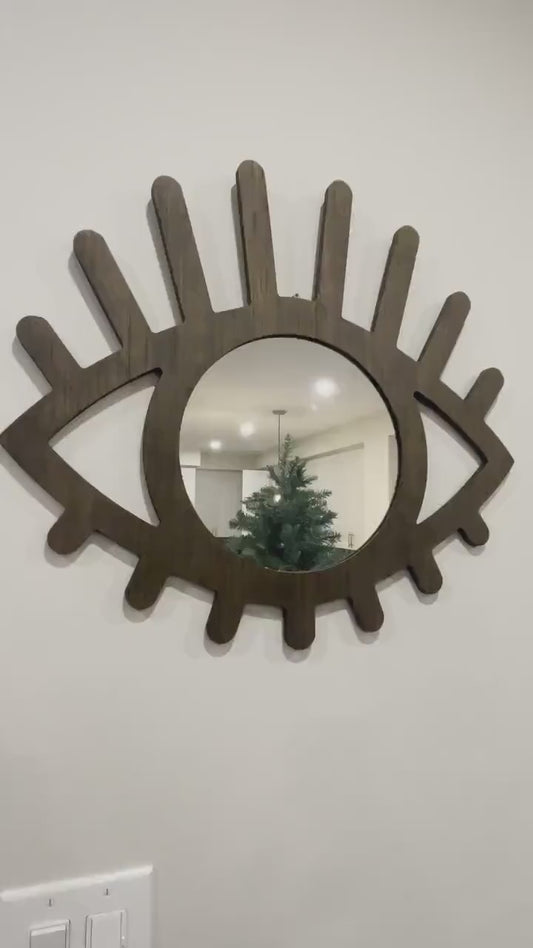 Open Eye Wooden Wall Mirror
