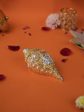 Golden Shankh with Velvet Box – Auspicious Conch Shell for Pooja, Vastu & Diwali Gifting