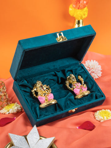 Lakshmi Ganesh Idol with Velvet Box – Gold-Plated Decorative Murti for Pooja, Vastu, Home Decor & Gifting