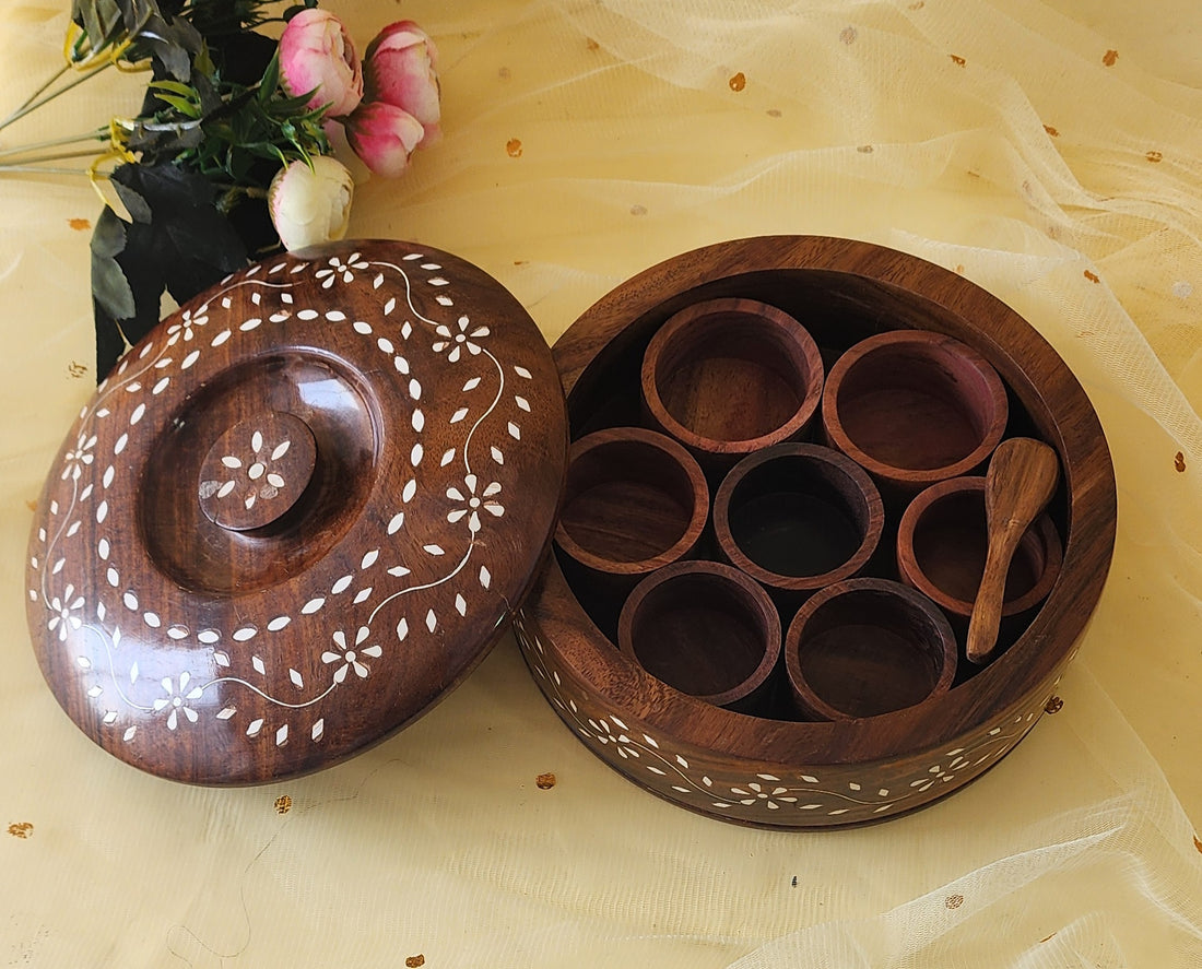 Wooden Spice Box Set For Kitchen In Sheesham Wood (9 Detachable Containers) (Pack of 5/10/20)