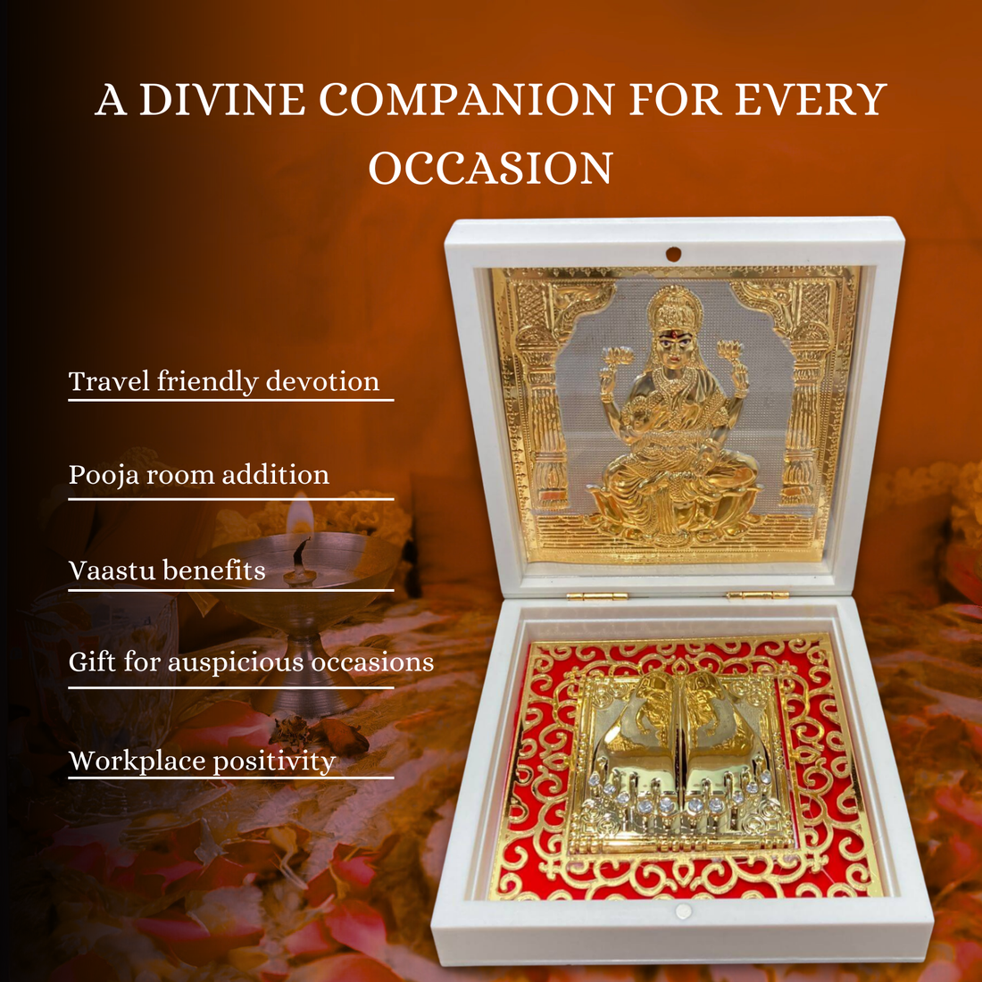 Laxmi Pocket Temple with Charan Paduka – Portable Mandir for Wealth, Prosperity, Pooja & Gifting - Medium - White