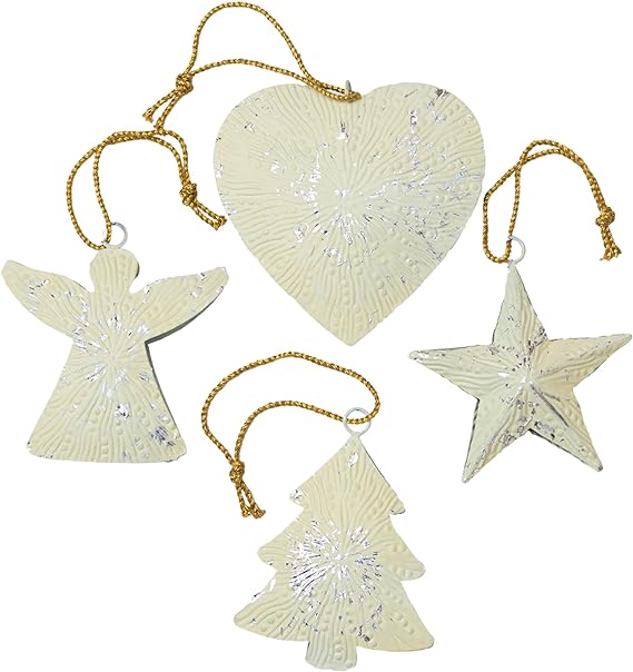 ZAARIYA Christmas Hanging Ornaments Set for Xmas Tree Decorations (White)