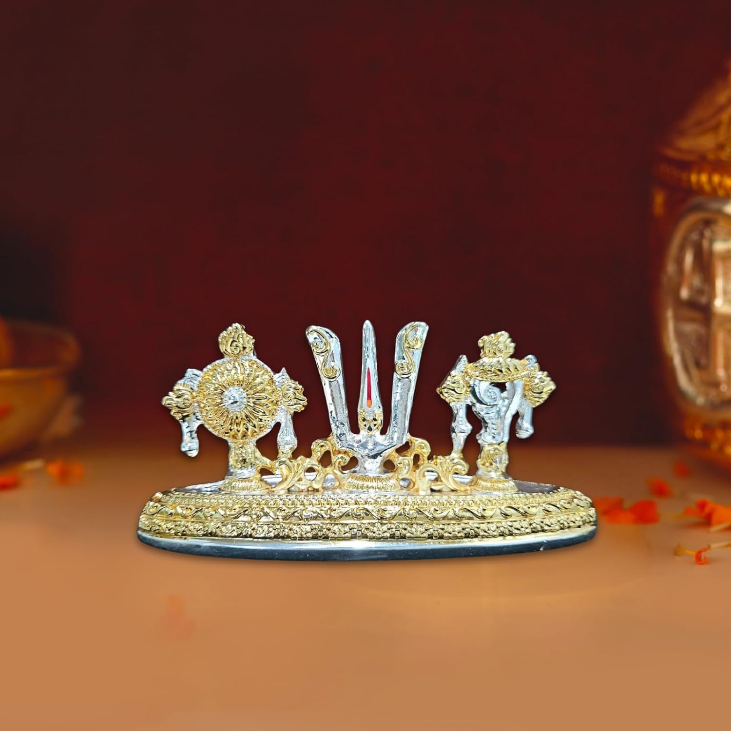 Shankha Chakra Tilak Stand for Car Dashboard, Pooja, Office Desk (6 inches) (Pack of 5/10/20)