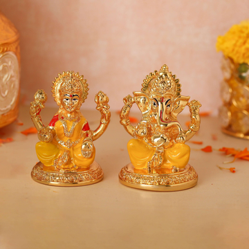 Laxmi Ganesh Idol with Gold Plating – Divine Statue for Pooja, Vastu, Home Decor & Gifting - Yellow