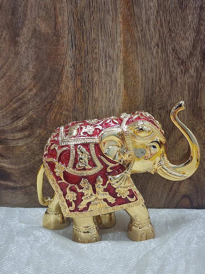 24k Gold Plated Elephant Idol- 5 Inches (1, Red) (Pack of 5/10/20)