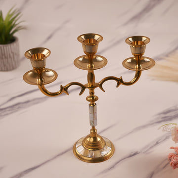 Brass Mother of Pearl three light Candle Holder