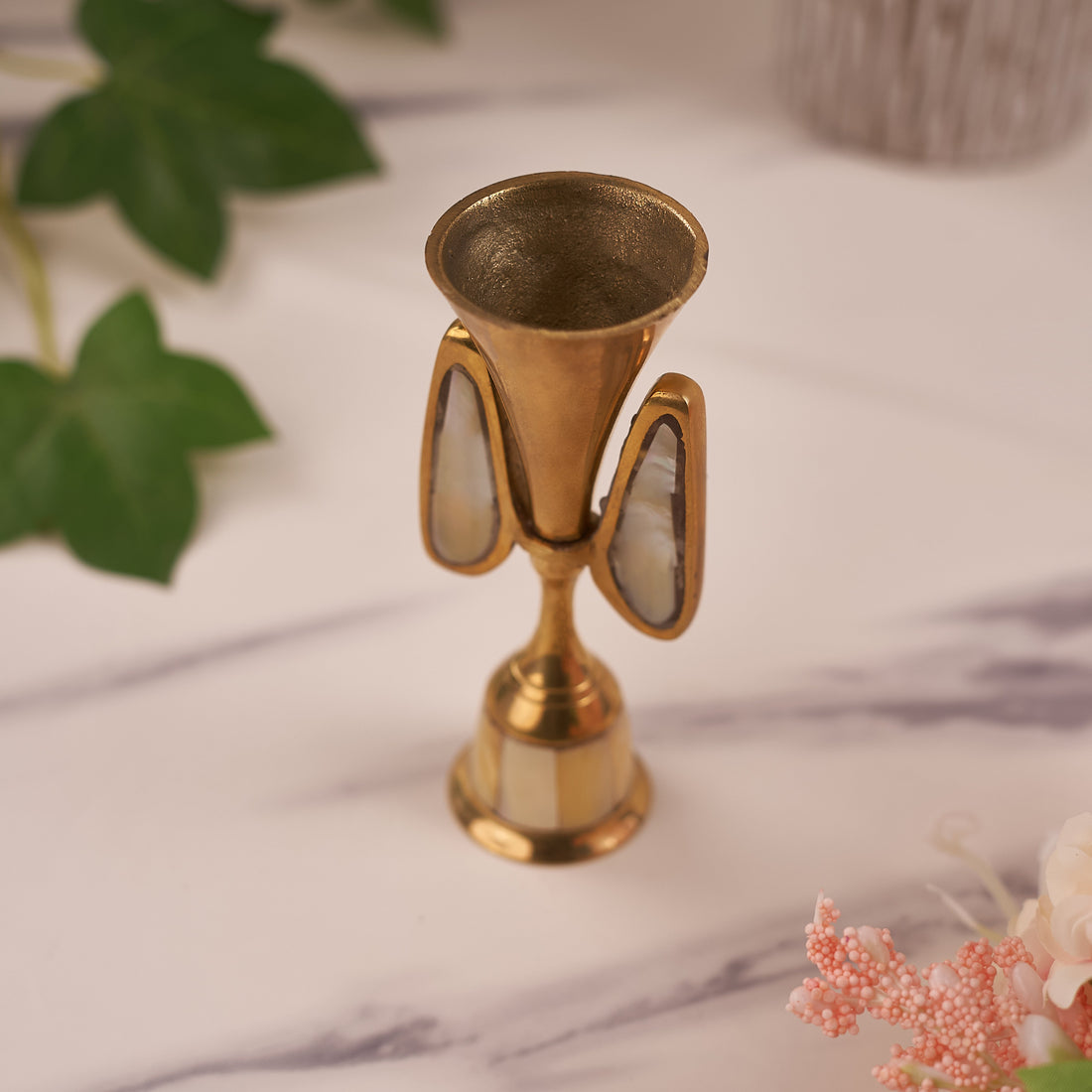Single Candle Brass & Mother of Pearl Holder for Home Décor (Pack of 5/10/20)