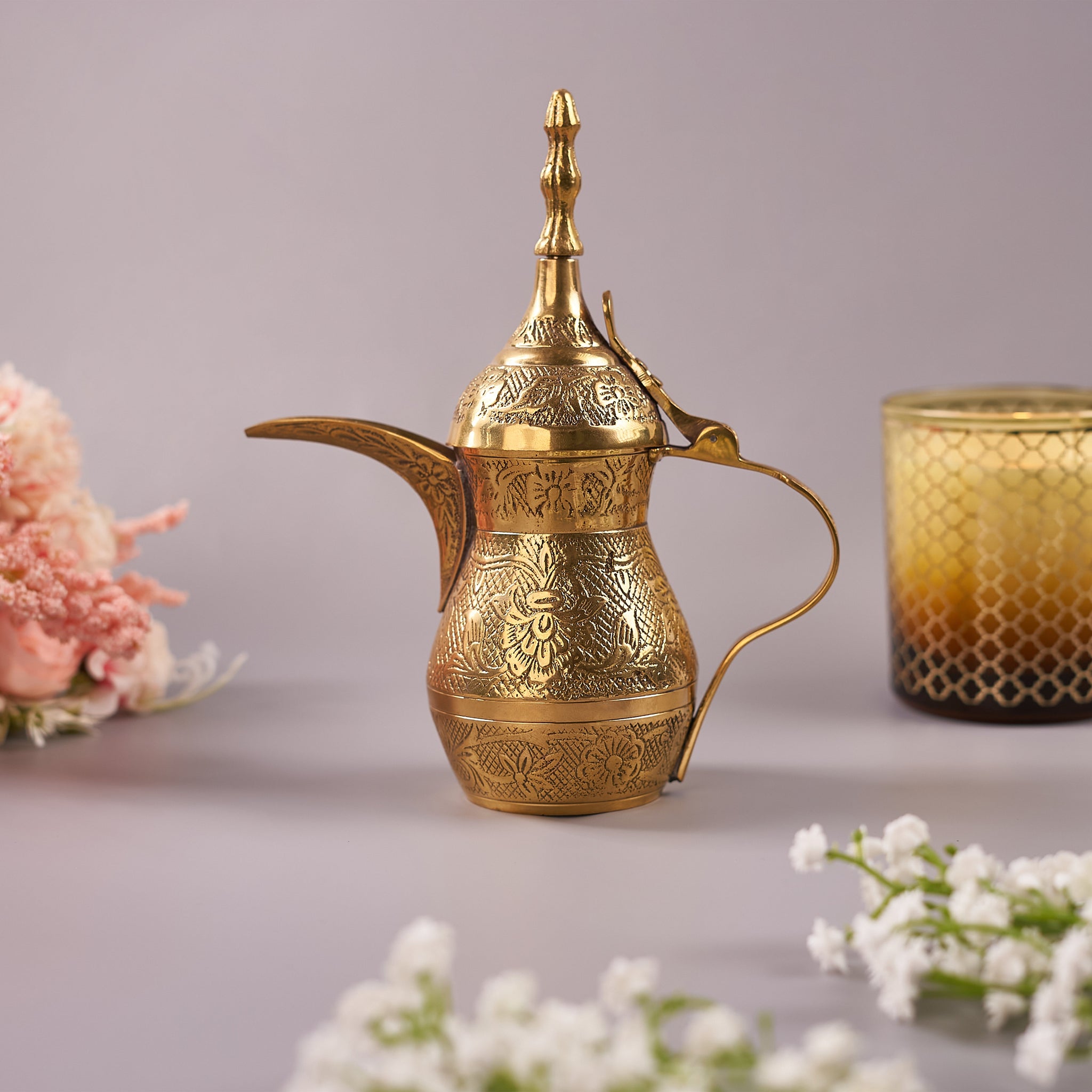 Brass Arabic Tea Pot Dallah with Etched Handwork for Home Decor (Pack of 5/10/20)