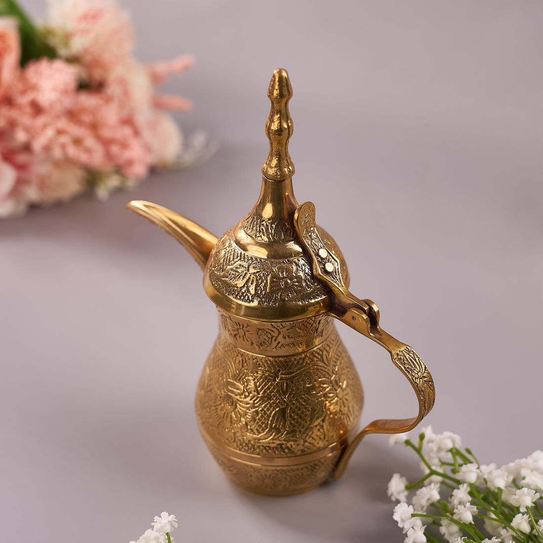 Brass Arabic Tea Pot Dallah with Etched Handwork for Home Decor (Pack of 5/10/20)