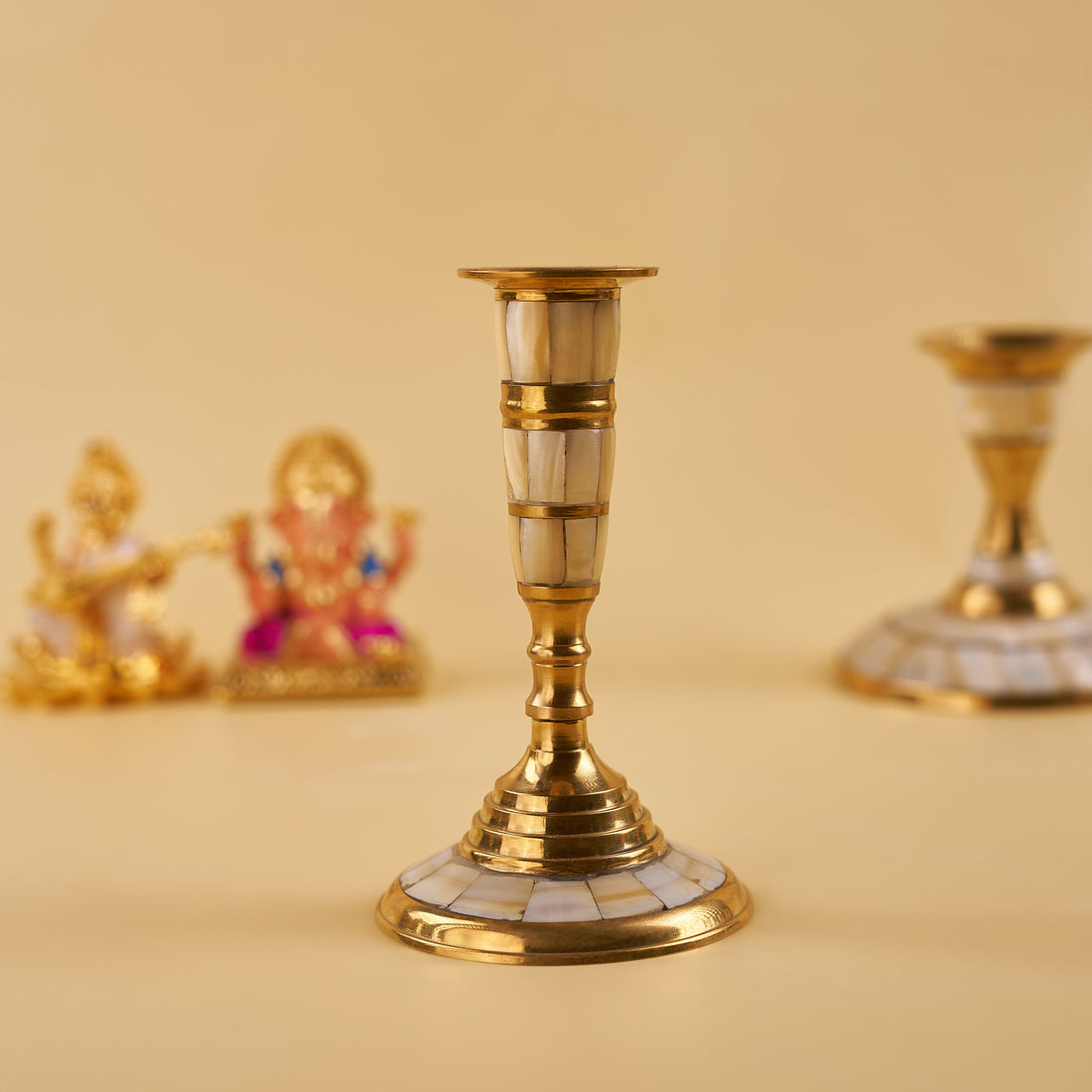 Brass Mother of Pearl Single Candle Stand (Pack of 5/10/20)